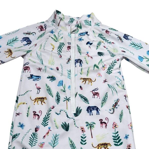 Janie and Jack Long Sleeve Safari Print One Piece Rashguard Swimsuit Size 6-12M - Picture 3 of 6